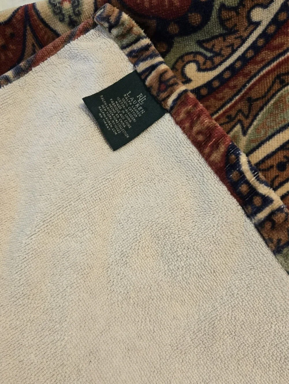 Two Vintage Lauren Ralph Lauren Medallion Paisley Cotton Bath Towels